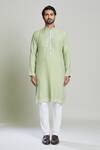 Arihant Rai Sinha Green Cotton, Linen Mirrors, Embroidery Geometric Kurta Online at Aza Fashions Arihant Rai Sinha_Green Cotton, Linen Mirrors, Embroidery Geometric Kurta_Online_at_Aza_Fashions