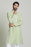 Arihant Rai Sinha Green Cotton, Linen Mirrors, Embroidery Geometric Kurta at Aza Fashions Arihant Rai Sinha_Green Cotton, Linen Mirrors, Embroidery Geometric Kurta_at_Aza_Fashions