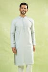 Arihant Rai Sinha_Blue Viscose, Silk, Polyester Embroidery Geometric Jaal Kurta Set _Online_at_Aza_Fashions