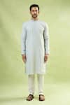 Buy_Arihant Rai Sinha_Blue Viscose, Silk, Polyester Embroidery Geometric Jaal Kurta Set _Online_at_Aza_Fashions