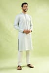 Shop_Arihant Rai Sinha_Blue Viscose, Silk, Polyester Embroidery Geometric Jaal Kurta Set _Online_at_Aza_Fashions