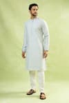 Arihant Rai Sinha_Blue Viscose, Silk, Polyester Embroidery Geometric Jaal Kurta Set _at_Aza_Fashions