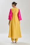 Shop_Naintara Bajaj_Yellow Silk, Organza Cut Work, Embroidery V-neck Heart Mustard Kurta Set _at_Aza_Fashions