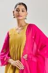 Naintara Bajaj_Yellow Silk, Organza Cut Work, Embroidery V-neck Heart Mustard Kurta Set _Online_at_Aza_Fashions