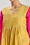 Buy_Naintara Bajaj_Yellow Silk, Organza Cut Work, Embroidery V-neck Heart Mustard Kurta Set _Online_at_Aza_Fashions