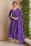 Buy_Samyukta Singhania_Purple Kurta And Pant Upada Silk Hand Embroidery Floral V Neck Zari Set _at_Aza_Fashions