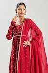 Samyukta Singhania Red Chanderi, Organza Embroidery, Lace Floral Woven Anarkali Set With Jacket Online at Aza Fashions Samyukta Singhania_Red Chanderi, Organza Embroidery, Lace Floral Woven Anarkali Set With Jacket _Online_at_Aza_Fashions