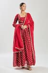 Shop Samyukta Singhania Red Chanderi, Organza Embroidery, Lace Floral Woven Anarkali Set With Jacket Online at Aza Fashions Shop_Samyukta Singhania_Red Chanderi, Organza Embroidery, Lace Floral Woven Anarkali Set With Jacket _Online_at_Aza_Fashions