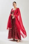 Samyukta Singhania Red Chanderi, Organza Embroidery, Lace Floral Woven Anarkali Set With Jacket at Aza Fashions Samyukta Singhania_Red Chanderi, Organza Embroidery, Lace Floral Woven Anarkali Set With Jacket _at_Aza_Fashions