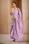Buy_Samyukta Singhania_Purple Tissue Sequins, Zari Sweetheart Neck Floral Vine Embroidered Kurta Set_at_Aza_Fashions