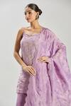 Samyukta Singhania_Purple Tissue Sequins, Zari Sweetheart Neck Floral Vine Embroidered Kurta Set_Online_at_Aza_Fashions