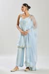 Samyukta Singhania_Gray Organza, Silk Sequins, Embroidery V-neck Floral Kurta Set _Online_at_Aza_Fashions