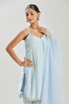 Buy_Samyukta Singhania_Gray Organza, Silk Sequins, Embroidery V-neck Floral Kurta Set _Online_at_Aza_Fashions