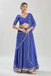 Samyukta Singhania_Blue Georgette Lace V-neck Embellished Leheriya Lehenga Set _Online_at_Aza_Fashions