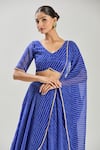 Buy_Samyukta Singhania_Blue Georgette Lace V-neck Embellished Leheriya Lehenga Set _Online_at_Aza_Fashions
