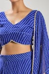 Shop_Samyukta Singhania_Blue Georgette Lace V-neck Embellished Leheriya Lehenga Set _Online_at_Aza_Fashions