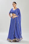 Shop_Samyukta Singhania_Blue Georgette Lace V-neck Embellished Leheriya Lehenga Set 