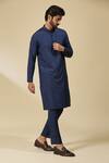 EWOKE_Blue Tencel Embroidery Floral Kurta Set _at_Aza_Fashions