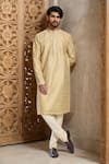 Buy_Arihant Rai Sinha_Gold Viscose, Polyester Woven Stripe Kurta Set _at_Aza_Fashions