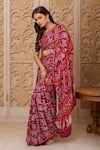 Shop_Samyukta Singhania_Maroon Silk Zari, Embroidery Round Neck Gharchola Saree With Blouse Piece_Online_at_Aza_Fashions
