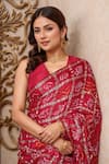 Shop_Samyukta Singhania_Red Silk Zari Round Neck Geometric Gharchola Saree Set_Online_at_Aza_Fashions