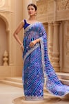 Buy_Samyukta Singhania_Blue Kota Doria Patti, Embroidery Leheriya Pattern Saree With Blouse Piece_at_Aza_Fashions