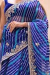 Samyukta Singhania_Blue Kota Doria Patti, Embroidery Leheriya Pattern Saree With Blouse Piece_Online_at_Aza_Fashions