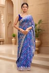 Buy_Samyukta Singhania_Blue Kota Doria Patti, Embroidery Leheriya Pattern Saree With Blouse Piece_Online_at_Aza_Fashions