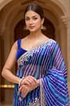 Shop_Samyukta Singhania_Blue Kota Doria Patti, Embroidery Leheriya Pattern Saree With Blouse Piece_Online_at_Aza_Fashions