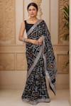 Shop_Samyukta Singhania_Black Silk Gota Patti, Embroidery Bandhani Checkered Gharchola Saree_Online_at_Aza_Fashions