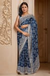 Buy_Samyukta Singhania_Blue Silk Gota Patti, Embroidery Geometric Bandhani Saree And Unstitched Blouse _at_Aza_Fashions