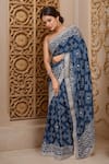 Shop_Samyukta Singhania_Blue Silk Gota Patti, Embroidery Geometric Bandhani Saree And Unstitched Blouse _Online_at_Aza_Fashions