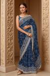 Samyukta Singhania_Blue Silk Gota Patti, Embroidery Geometric Bandhani Saree And Unstitched Blouse _at_Aza_Fashions