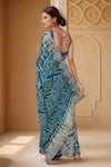 Shop_Samyukta Singhania_Blue Georgette Cut Work, Zari Round Neck Zardozi Embroidered Gharchola Saree Set_at_Aza_Fashions