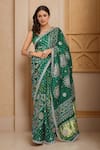 Buy_Samyukta Singhania_Green Silk Gota Patti Floral Work Saree And Unstitched Blouse Piece_at_Aza_Fashions