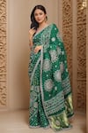 Shop_Samyukta Singhania_Green Silk Gota Patti Floral Work Saree And Unstitched Blouse Piece_Online_at_Aza_Fashions