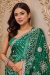 Samyukta Singhania_Green Silk Gota Patti Floral Work Saree And Unstitched Blouse Piece_at_Aza_Fashions