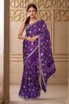 Buy_Samyukta Singhania_Purple Silk Gota Patti, Embroidery Round Neck Bandhani Work Saree_at_Aza_Fashions