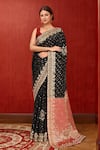 Buy_Samyukta Singhania_Black Silk, Satin Sequins, Embroidery Circle Woven Kanjeevaram Saree_at_Aza_Fashions