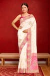 Buy_Samyukta Singhania_White Silk Embroidery Hand Paisley Saree_at_Aza_Fashions