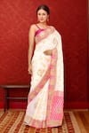 Samyukta Singhania_White Silk Embroidery Hand Paisley Saree_Online_at_Aza_Fashions