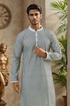 Buy_Arihant Rai Sinha_Black Viscose, Silk Embroidery And White Thread Kurta_at_Aza_Fashions