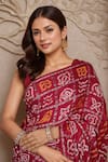 Buy_Samyukta Singhania_Maroon Silk Zari, Embroidery Round Neck Gharchola Saree With Blouse Piece