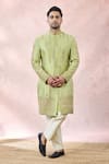 Masaba_Green Silk, Viscose Embroidery The Pista Barfi Sherwani Pant Set _at_Aza_Fashions