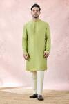 Shop_Masaba_Green Silk, Viscose Embroidery The Pista Barfi Sherwani Pant Set 