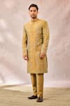 Shop_Masaba_Beige Silk Cut Work, Sequins, Beads The Kesar Varak Sherwani Pant Set _Online_at_Aza_Fashions