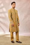 Buy_Masaba_Beige Silk Cut Work, Sequins, Beads The Kesar Varak Sherwani Pant Set 