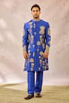 Buy_Masaba_Blue Silk Cut Work, Embroidery The Neel Bahar Sherwani Pant Set _Online_at_Aza_Fashions