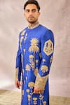 Masaba_Blue Silk Cut Work, Embroidery The Neel Bahar Sherwani Pant Set _at_Aza_Fashions