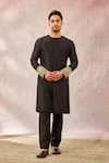 Shop_Masaba_Black Bundi Heavy Raw Silk Embellished Trikone The Kala Khatta Long Kurta Set _Online